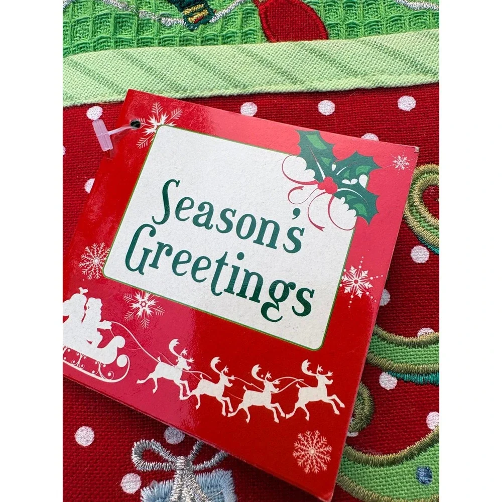 Christmas Potholder and‎ Kitchen Towel Set Red Green Embroidered Holiday Decor